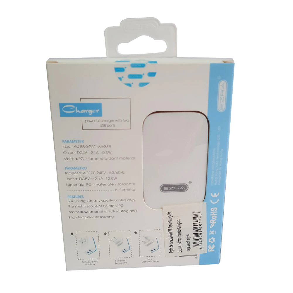 HC I8 Adaptador de Enchufe a 2 USB Universal 3 en 1 para El viaje, Convertidor Universal de US/EU/UK/AU, Cargador USB de 2.1A