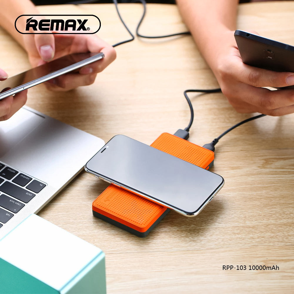 Powerbank RPP-103, Cargador portátil inalámbrico, Banco de energía 10000 mAh con Panel de silicona para móviles inteligentes