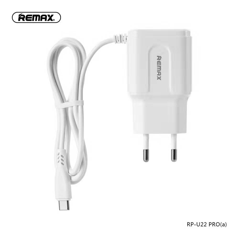 REMAX RP-U22 PRO Cargador de Móvil de Tipo-C con 2 Puertos de USB Adicionales, con el Cable de Tipo-C Integrado de 1M, 2.4A(MAX)