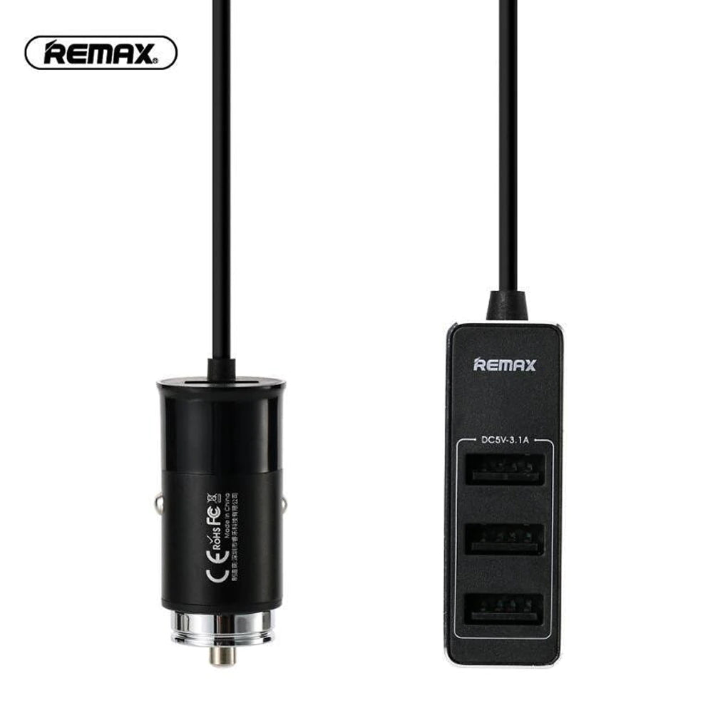 REMAX RCC401 Cargador de Coche 1+ 3 Puertos de USB,DC12-24V,2.4A+3.1A, Cable de 1.5m,Cargador Mechero para Móvil y Tablet