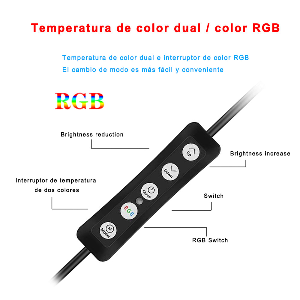 Anillo de Luz RGB LED 10", Aro de Luz Fotografia con Trípode, Soporte para Móvil y 360° Poste de Ajustable Selfie Vídeo Youtube