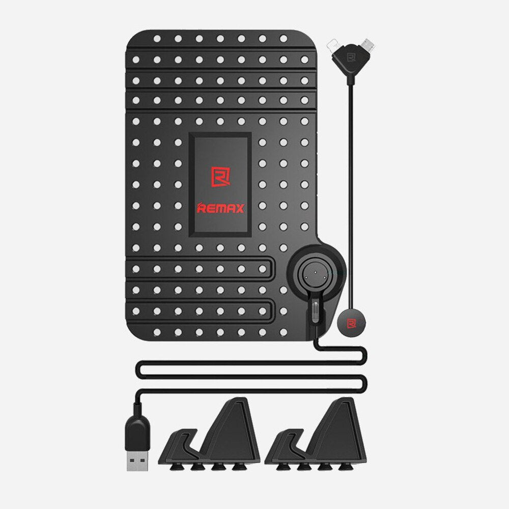 REMAX RC-FC1 Soporte De Móvil para Coche Colchoneta con Cargador Micro USB y Lightning(Apple),Super Flexible, para Salpicadero