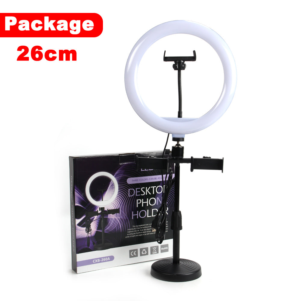 Anillo de Luz LED 10"/26CM fotografia de Escritorio y Soporte para Teléfono, 3 Modos de Luz,soporte para Selfie, Maquillaje, Youtube