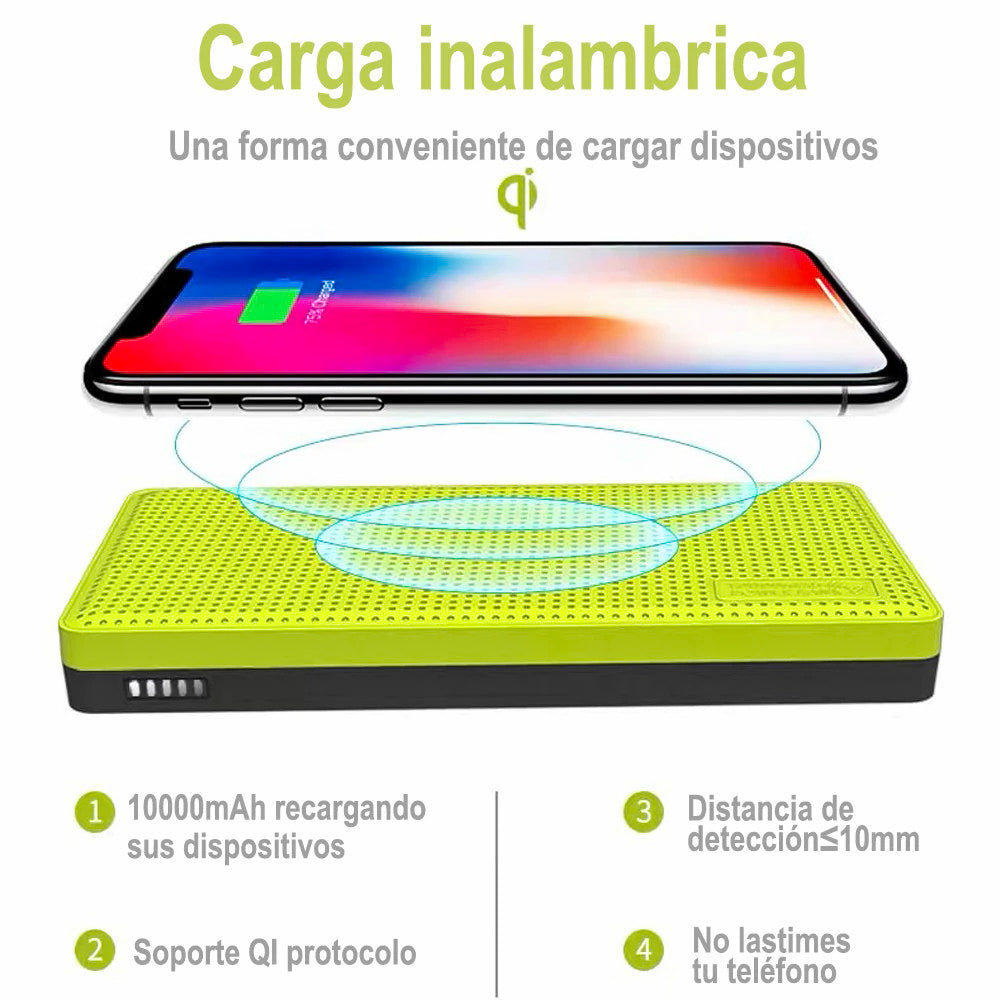 Powerbank RPP-103, Cargador portátil inalámbrico, Banco de energía 10000 mAh con Panel de silicona para móviles inteligentes