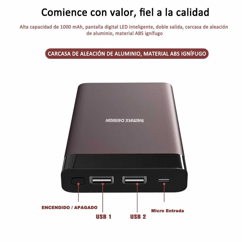 Power bank REMAX RPP-120 Batería portátil de 10000mAh Batería de Carga con Entrada USB de Micro y Salida USB Dual