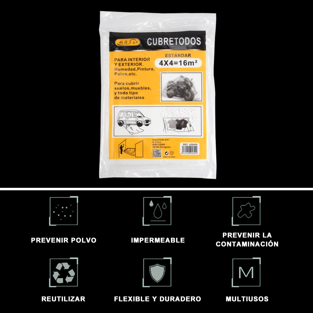 HUSL PLÁSTICO CUBRETODO ESTÁNDAR, PROTECTOR PARA CUBRIR MUEBLES, PARA INTERIOR Y EXTERIOR HUMEDAD, TAREAS DE PINTURA