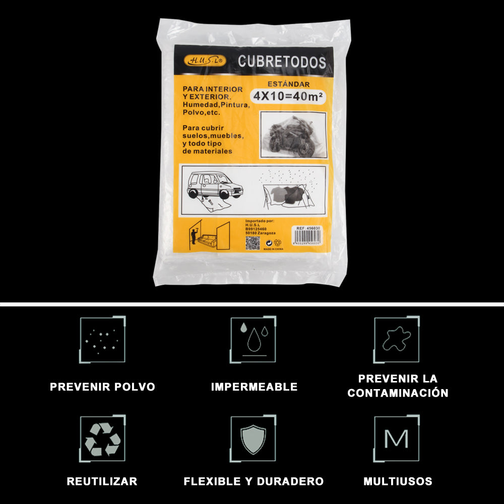 HUSL PLÁSTICO CUBRETODO ESTÁNDAR 3 PIEZAS, PROTECTOR PARA CUBRIR MUEBLES, PARA INTERIOR Y EXTERIOR HUMEDAD, TAREAS DE PINTURA
