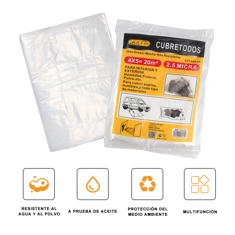 HUSL SALVALLUVIA CUBRETODO PLÁSTICO ESTÁNDAR 3 PIEZAS, FUERTE PAÑO IMPERMEABLE, PROTECTOR PARA CUBRIR MUEBLES, PARA TAREAS DE PINTURA