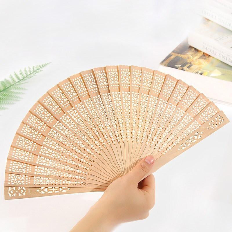 HUSL ABANICO MADERA NATURAL 20 CM EN BOLSA DE ORGANZA A JUEGO, ABANICOS PARA EVENTOS, DETALLES PARA LOS INVITADOS, REGALOS DE BODA, FIESTAS, COMUNIÓN O BAUTIZO
