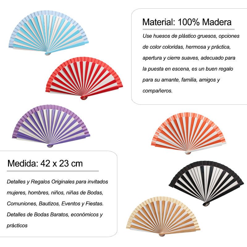 HUSL ABANICOS MADERA BICOLOR 23CM, ABANICOS PARA EVENTOS, DETALLES PARA LOS INVITADOS, REGALOS DE BODA, FIESTAS, COMUNIÓN O BAUTIZO