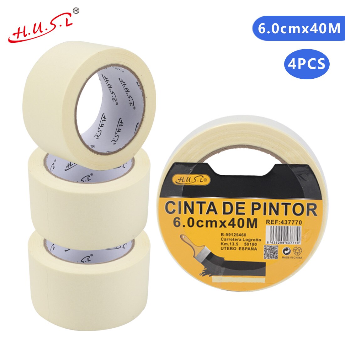 Cinta de Carrocero Cinta de papel para Pintar, Cinta Adhesiva de Carrocería, Cinta de Pintor - No Deja Residuos/Adhesivo sin disolventes