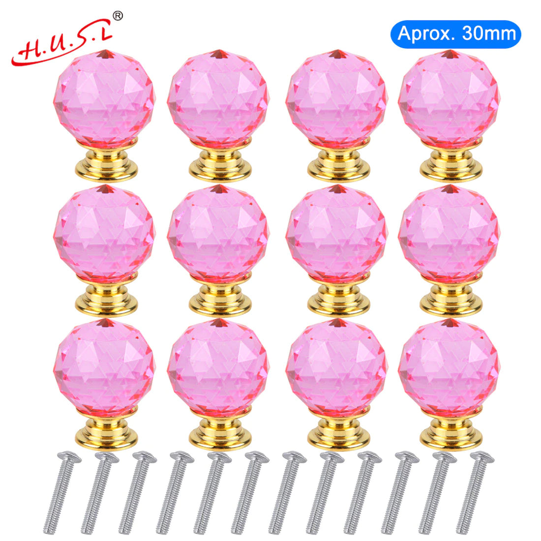 Pomos de Cristal para cajón o mueble, Tirador de Cajón con Tornillo, Mango de Cristal de Diamante, Tiradores de Muebles, para Armario Cajón Aparador Cocina, 30 mm