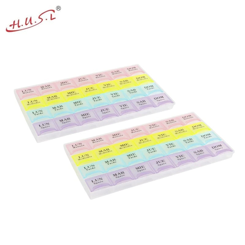 Pastillero Semanal Español, Organizador Medicamentos, Pastillero con cortador, Dosificador de Pastillas, Caja para Pastillas de 7 Días de Toma Diaria Multicolor
