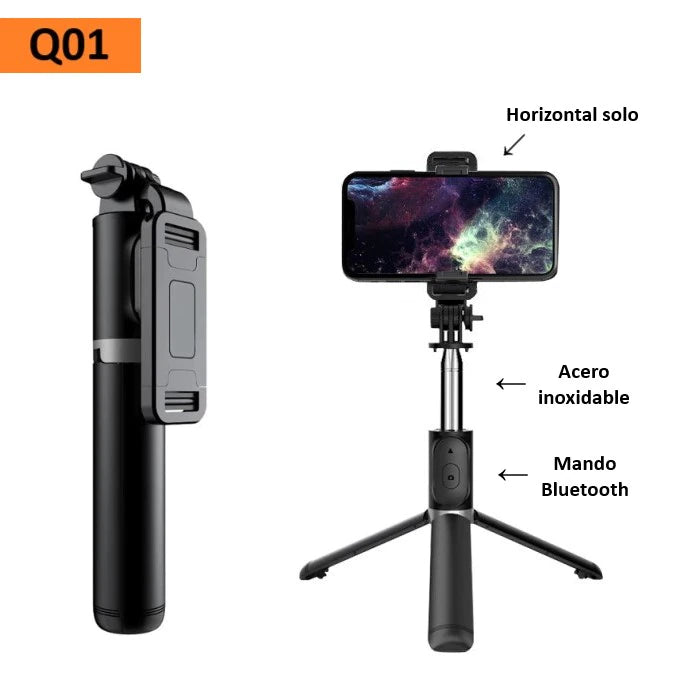 Palo Selfie Trípode Bluetooth, con mando Bluetooth, Selfie Stick Móvil Deportivo Extensible para Viaje, para Foto selfie, Grabación de Videos, Vlogs, etc. etc.