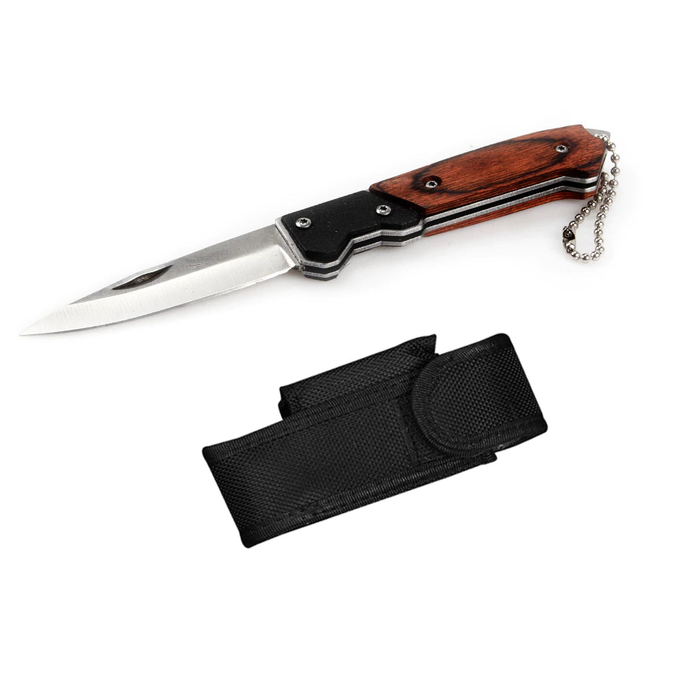 Navaja de Camping Plegable, Cuchillo Plegable con Mango de Madera para Supervivencia Al Aire Libre, Navaja para Caza/Pesca, Navaja hecho de Acero Inoxidable de Bolsillo, para Acampar, Picnic, Caza