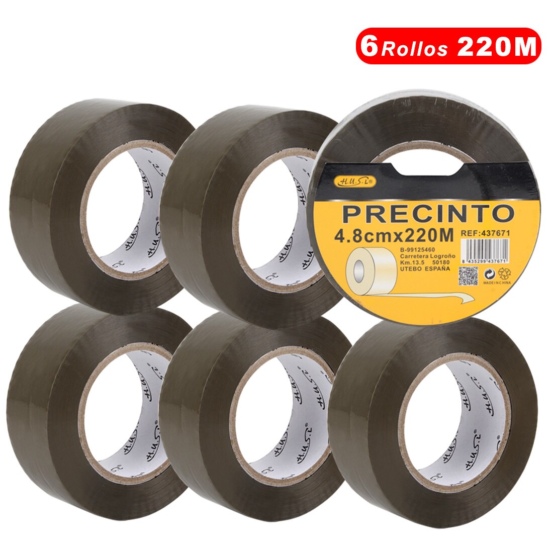 HUSL Cinta Adhesiva Marrón 48mm*100M 6 Rollos para paquetes, transporte, Extrafuerte y Resistente Cinta Embalar adhesiva precinto
