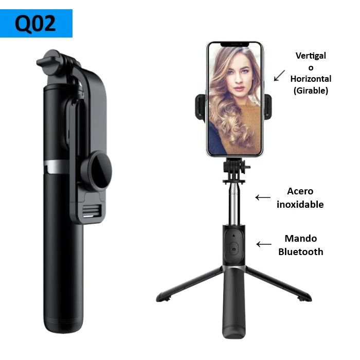 Palo Selfie Trípode Bluetooth, con mando Bluetooth, Selfie Stick Móvil Deportivo Extensible para Viaje, para Foto selfie, Grabación de Videos, Vlogs, etc. etc.