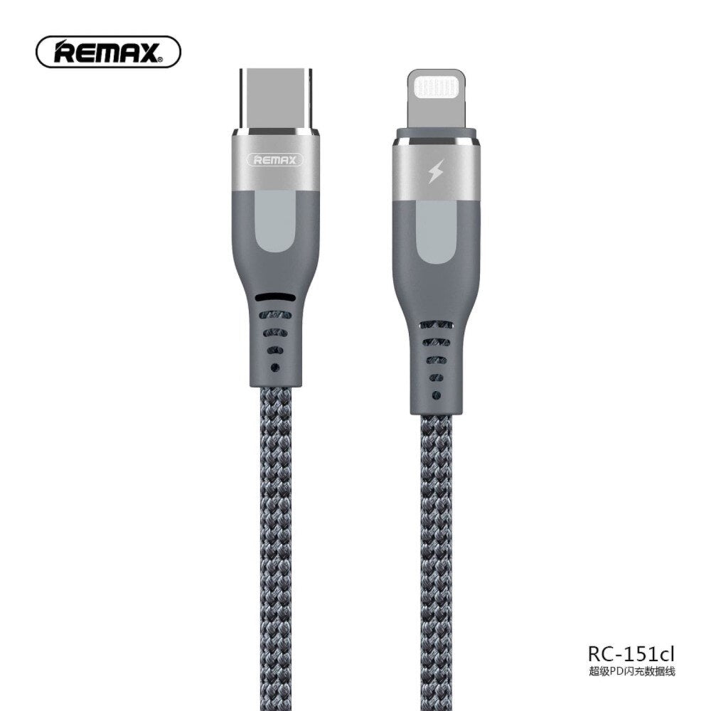 REMAX RC-151cl Cable Carga Ultra Rápida 18w de Tipo-C a Lightning(iPhone),Cable para Cargar Teléfono Móvil o Pasar Datos,100cm