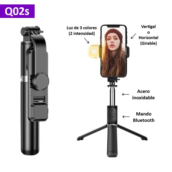 Palo Selfie Trípode Bluetooth, con mando Bluetooth, Selfie Stick Móvil Deportivo Extensible para Viaje, para Foto selfie, Grabación de Videos, Vlogs, etc. etc.