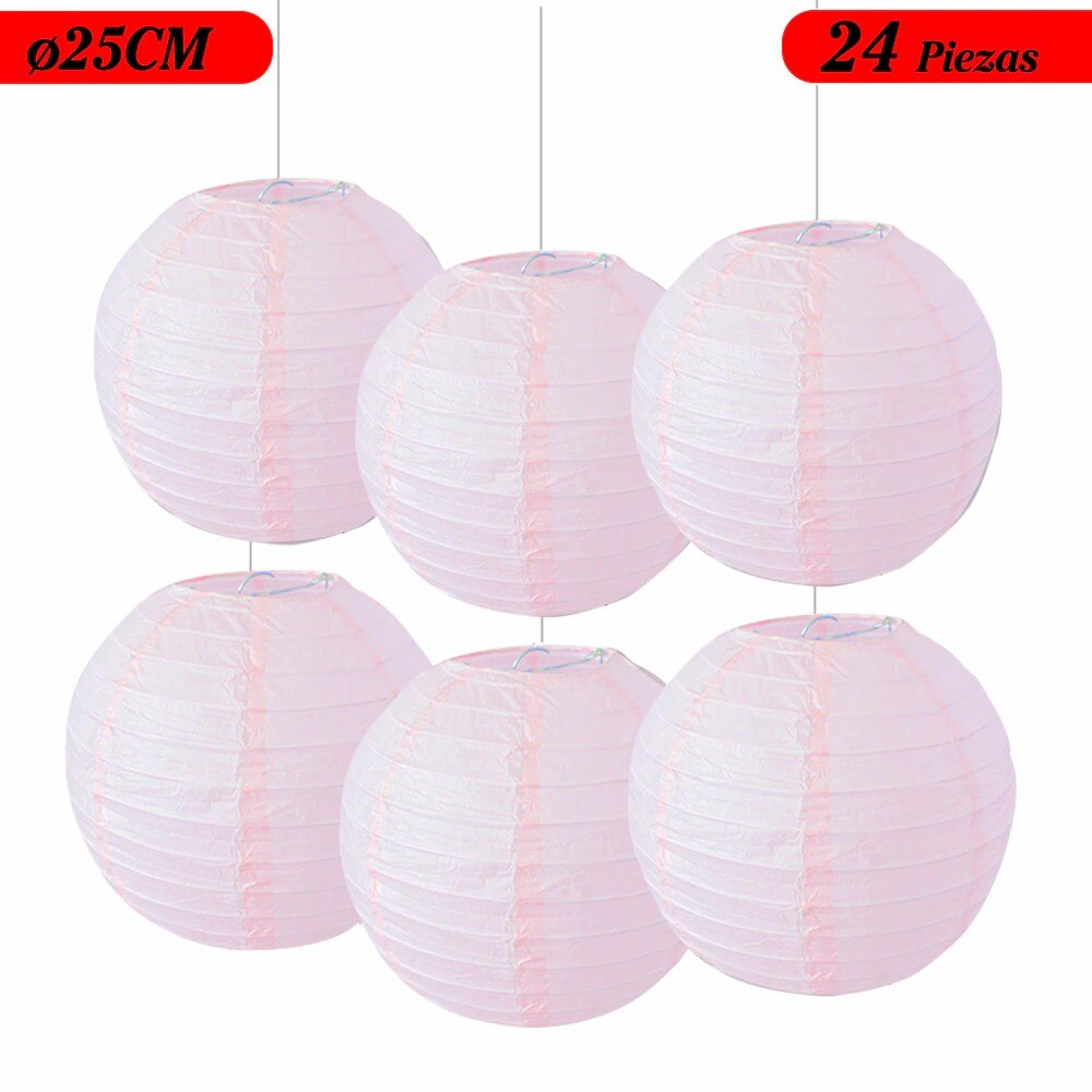 Farol Japonés, Farolillos de papel,20cm,25cm,30cm,40cm De Papel, Pantalla Papel Redondo, Para Bodas, Cumpleaños, Decoraciones Para Jardín, Salón, Patio, Color Liso-Rosa