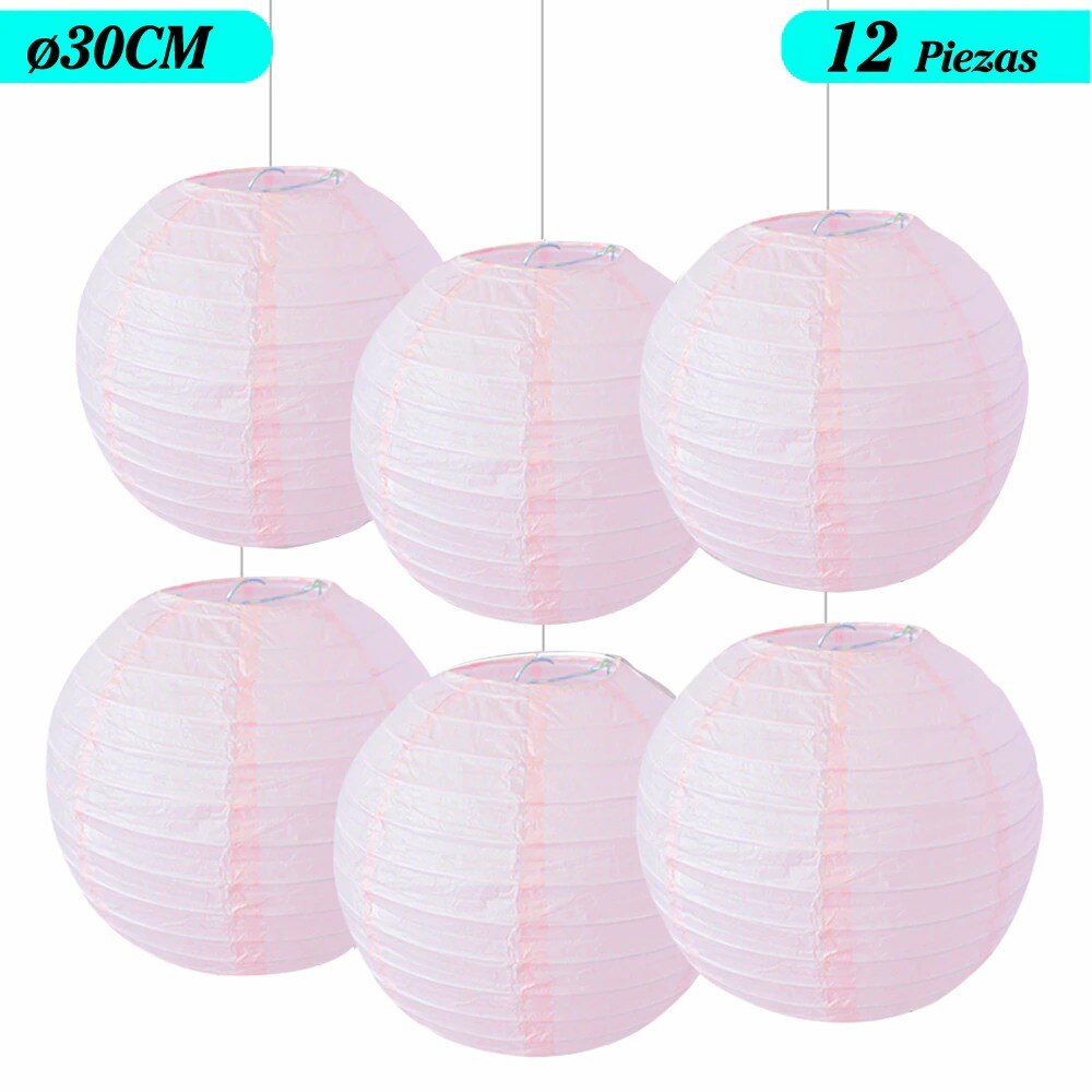 Farol Japonés, Farolillos de papel,20cm,25cm,30cm,40cm De Papel, Pantalla Papel Redondo, Para Bodas, Cumpleaños, Decoraciones Para Jardín, Salón, Patio, Color Liso-Rosa