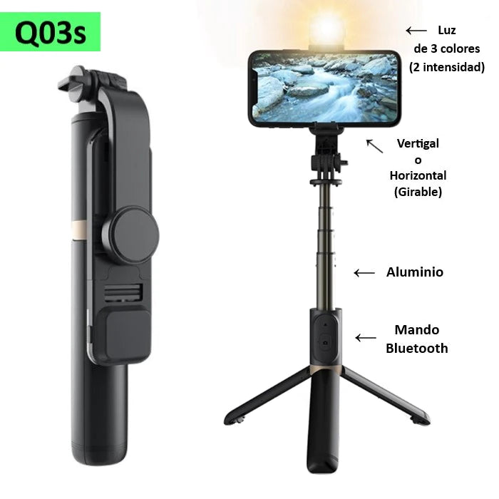 Palo Selfie Trípode Bluetooth, con mando Bluetooth, Selfie Stick Móvil Deportivo Extensible para Viaje, para Foto selfie, Grabación de Videos, Vlogs, etc. etc.