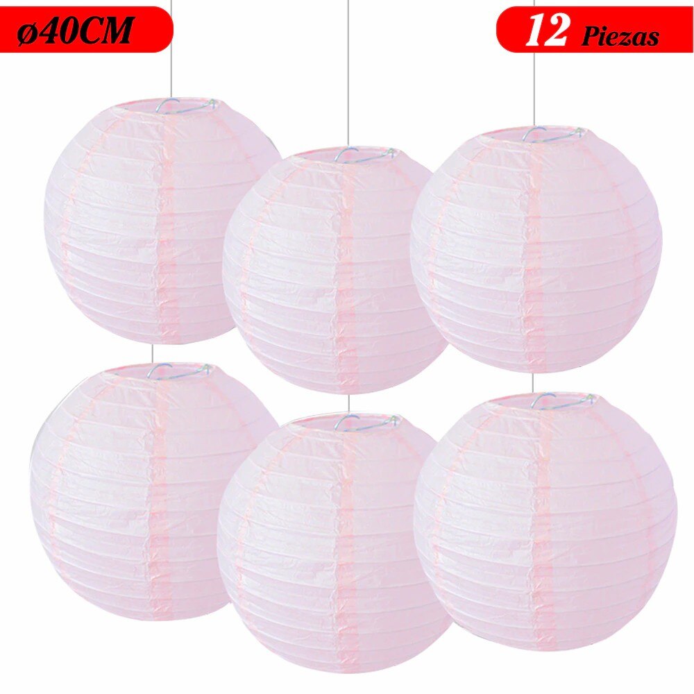 Farol Japonés, Farolillos de papel,20cm,25cm,30cm,40cm De Papel, Pantalla Papel Redondo, Para Bodas, Cumpleaños, Decoraciones Para Jardín, Salón, Patio, Color Liso-Rosa