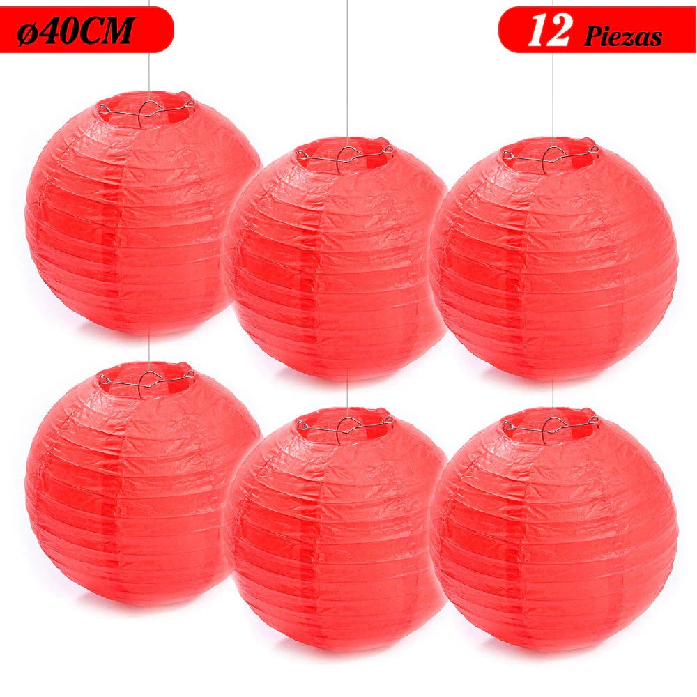 Farol Japonés, Farolillos de papel,20cm,25cm,30cm,40cm De Papel, Pantalla Papel Redondo, Para Bodas, Cumpleaños, Decoraciones Para Jardín, Salón, Patio, Color Liso-Rojo