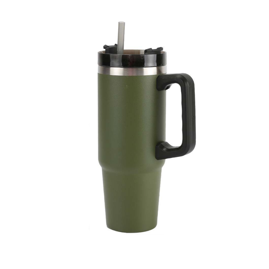 Home Universal® 890ML - Taza de Viaje con Tapa y Pajita para Coche | Taza Térmica de Café con Aislamiento de Doble Pared | Acero Inoxidable (Verde Militar)