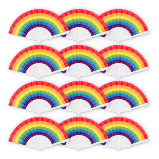 HOME UNIVERSAL Pack 12 Abanicos de Plástico con Empaquetado Individual para Regalar, Abanicos para Bodas, Comuniones, Fiestas y Eventos (Arcoiris_Orgullo)