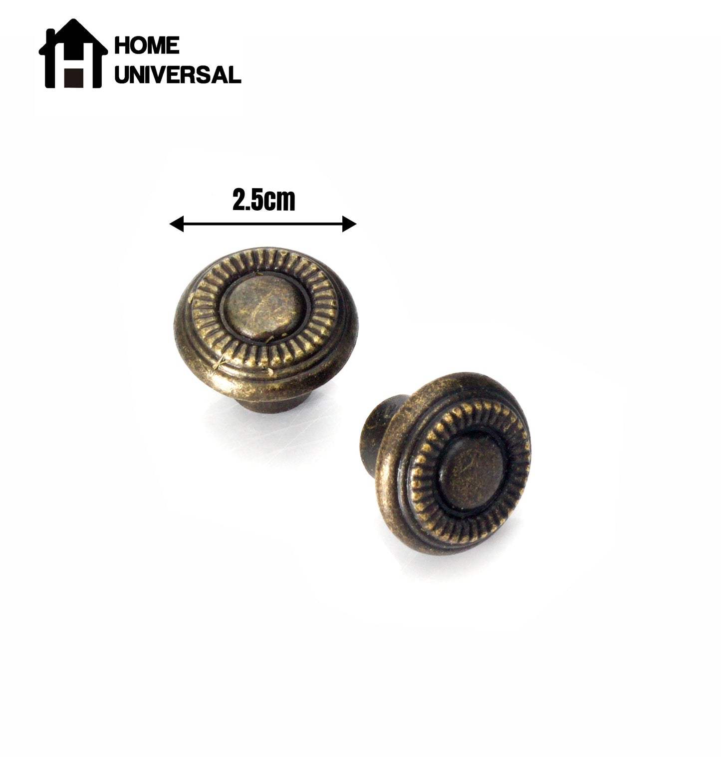 HOME UNIVERSAL | Pack 6 Pomos Latón Patinado para Armarios | Pomos Tiradores Metálicos | Material de Reforma Muebles Deluxe | Pomos Vintage Retro | (MODELO III)