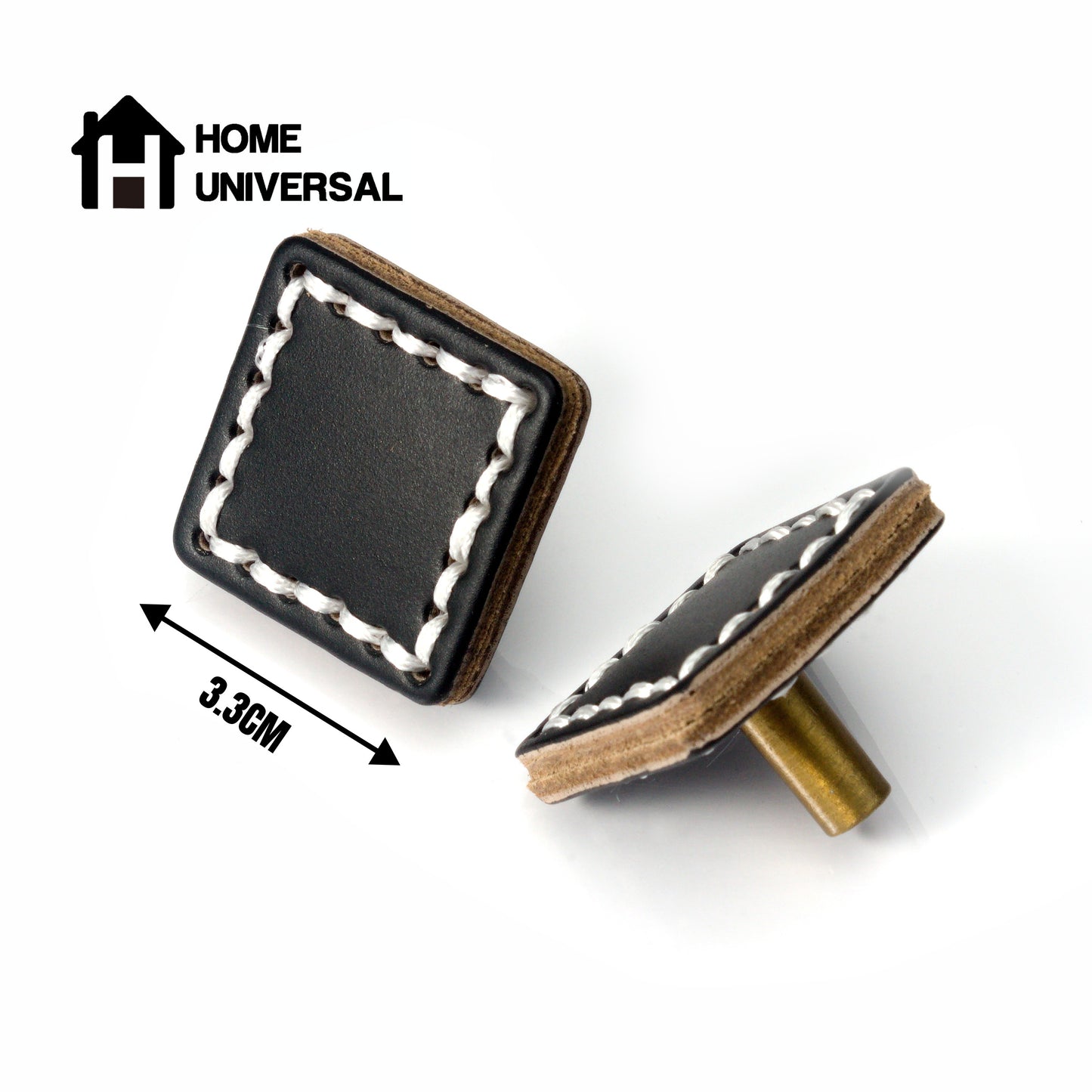 HOME UNIVERSAL | 6 Pomos Tiradores de Cuero Sintético | Tiradores para Armarios y Cajones | Tiradores y Pomos para el Baño | Decoraciones Originales | Tornillos Incluidos | (Pomo_Negro_Cuadrado)