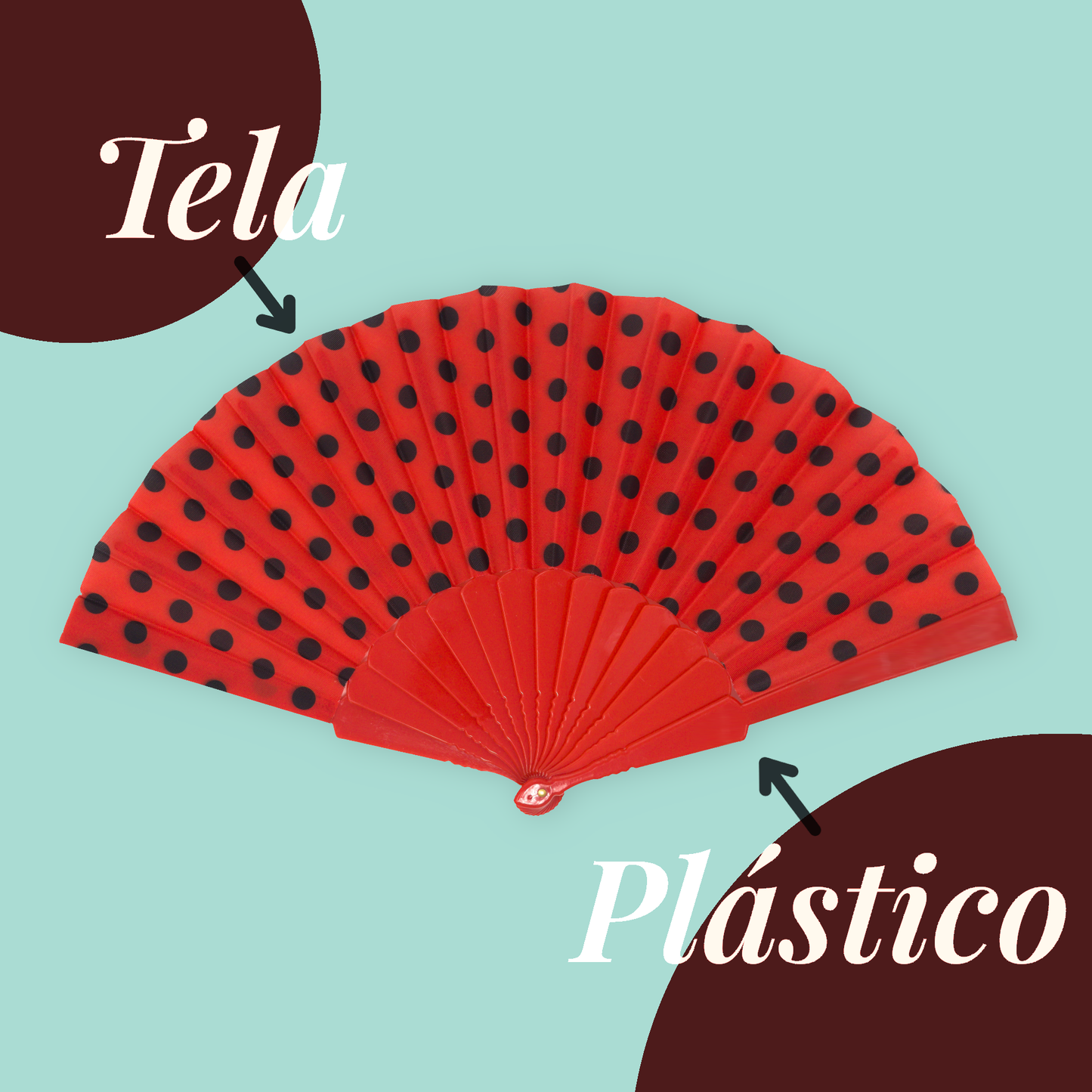 HOME UNIVERSAL Pack 12 Abanicos de Plástico con Empaquetado Individual para Regalar, Abanicos Flamencos para Bodas, Comuniones, Fiestas y Eventos (Rojo_Topos)
