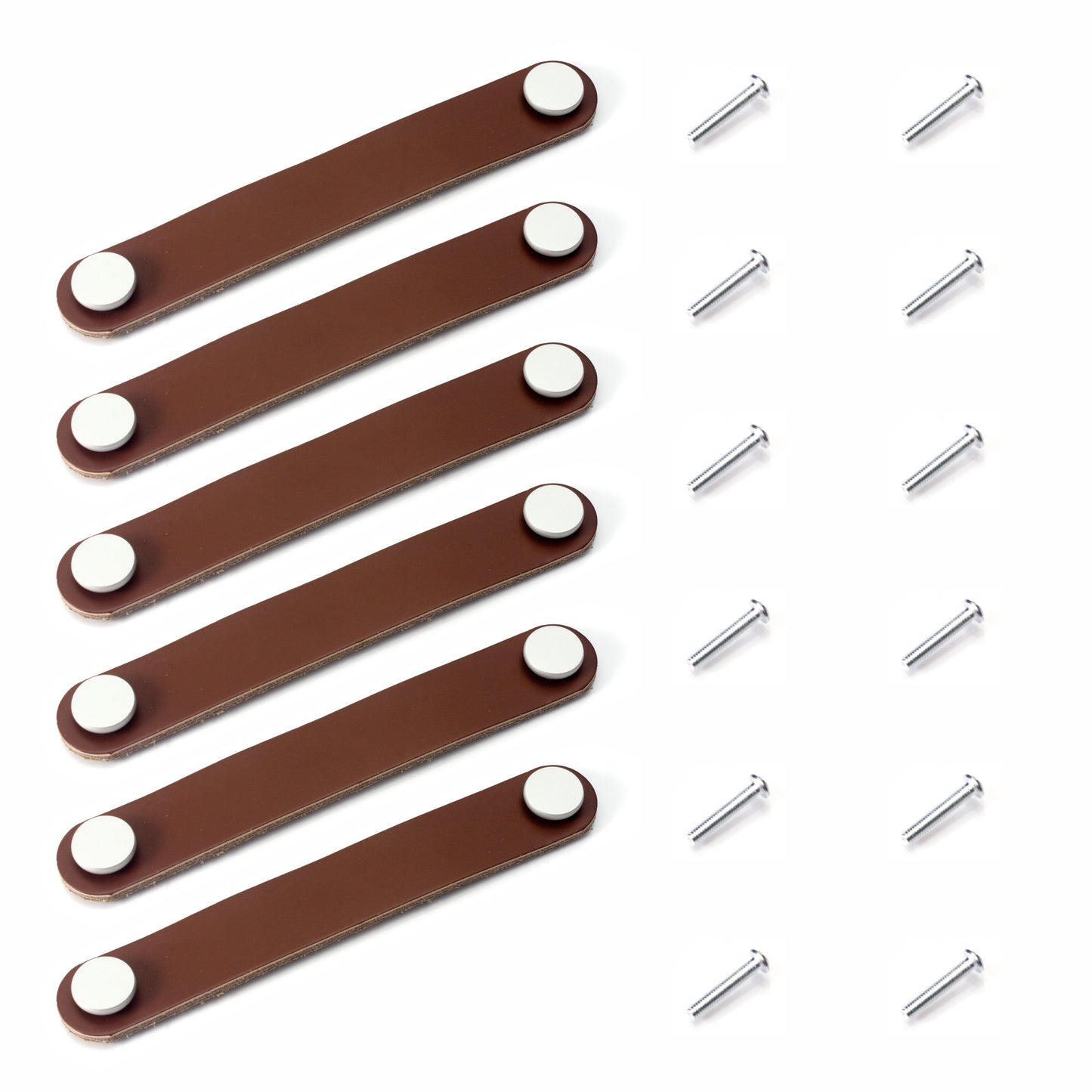 HOME UNIVERSAL | Pomos Tiradores de Cuero Sintético | Tiradores para Armarios y Cajones | Tiradores y Pomos para el Baño | Decoraciones Originales | Tornillos Incluidos | (Tirador_Marron_16.5cm)