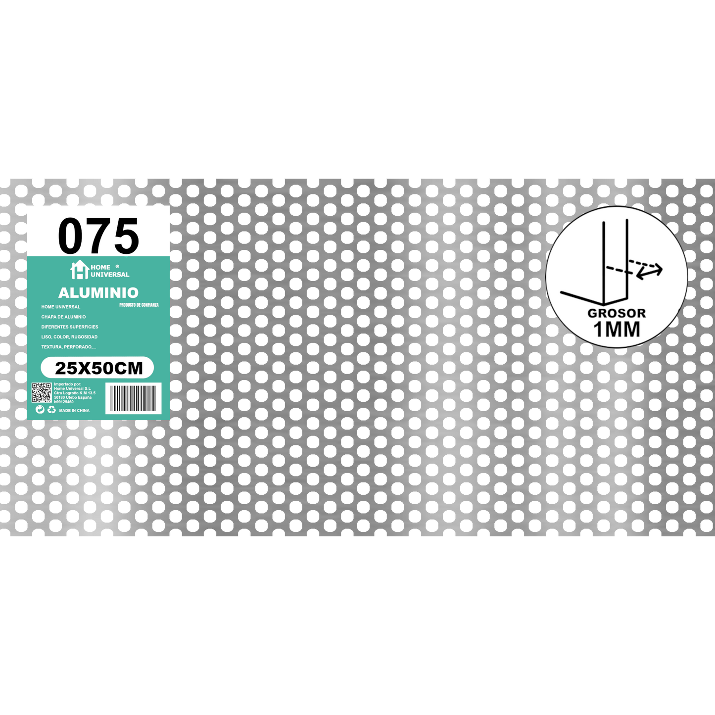 ome Universal® Chapa de Aluminio Estriada, Lisa, Malla y Perforada (Cuadrada, Ovalada, Redonda), Rugosa – Lámina Metálica Resistente Anticorrosión para Bricolaje e Industria Superficie (Perforada Redondo) - Perforada Redondo-5MM (25X50CM - 1MM)