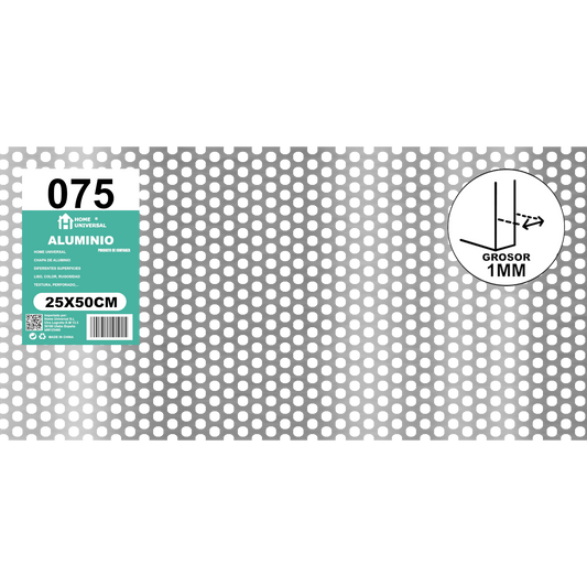 ome Universal® Chapa de Aluminio Estriada, Lisa, Malla y Perforada (Cuadrada, Ovalada, Redonda), Rugosa – Lámina Metálica Resistente Anticorrosión para Bricolaje e Industria Superficie (Perforada Redondo) - Perforada Redondo-5MM (25X50CM - 1MM)