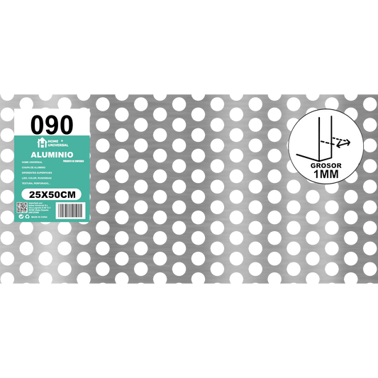 ome Universal® Chapa de Aluminio Estriada, Lisa, Malla y Perforada (Cuadrada, Ovalada, Redonda), Rugosa – Lámina Metálica Resistente Anticorrosión para Bricolaje e Industria Superficie (Perforada Redondo) - Perforada Redondo-12MM (25X50CM - 1MM)
