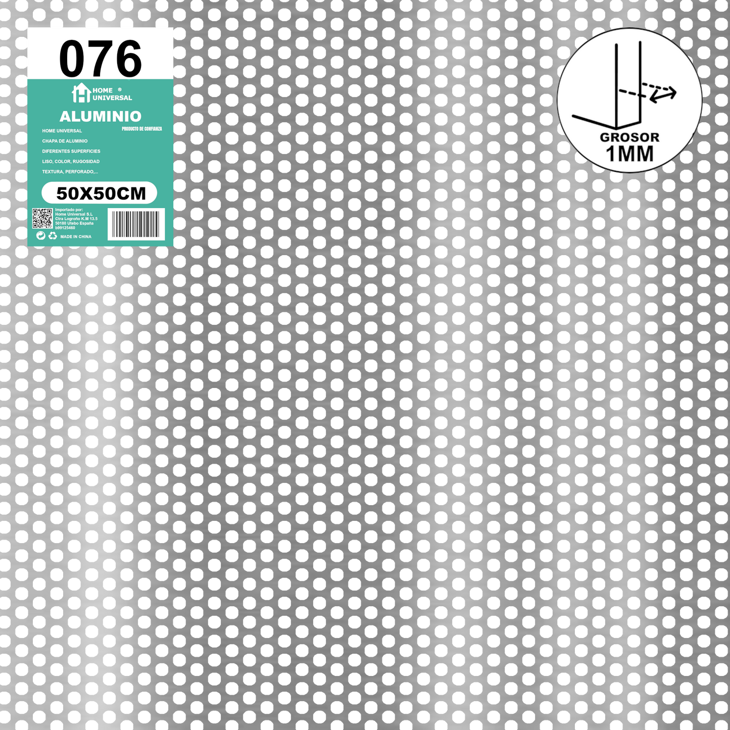 ome Universal® Chapa de Aluminio Estriada, Lisa, Malla y Perforada (Cuadrada, Ovalada, Redonda), Rugosa – Lámina Metálica Resistente Anticorrosión para Bricolaje e Industria Superficie (Perforada Redondo) - Perforada Redondo-5MM (50X50CM - 1MM)