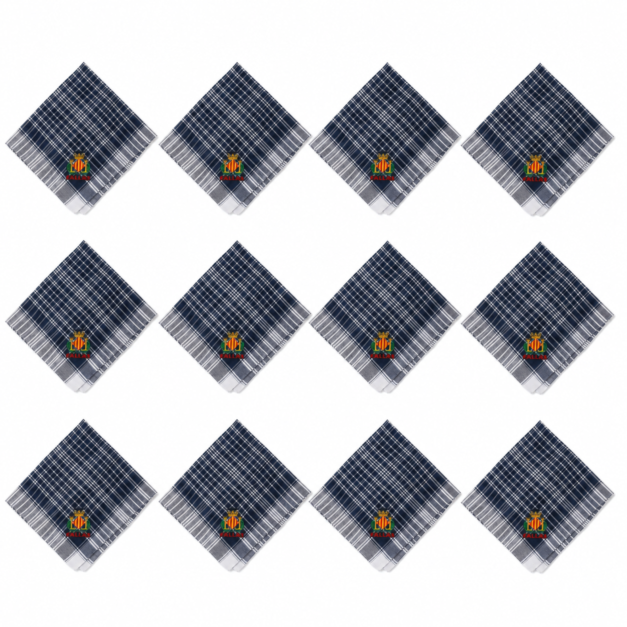 Home Universal® Pañuelo Fallero de Valencia con Escudo, Azul y Blanco 57x57cm, Azul 55x55cm  – Pañuelo Tradicional para Fallas y Fiestas Valencianas (Blanco y Azul)(12 UNIDADES))