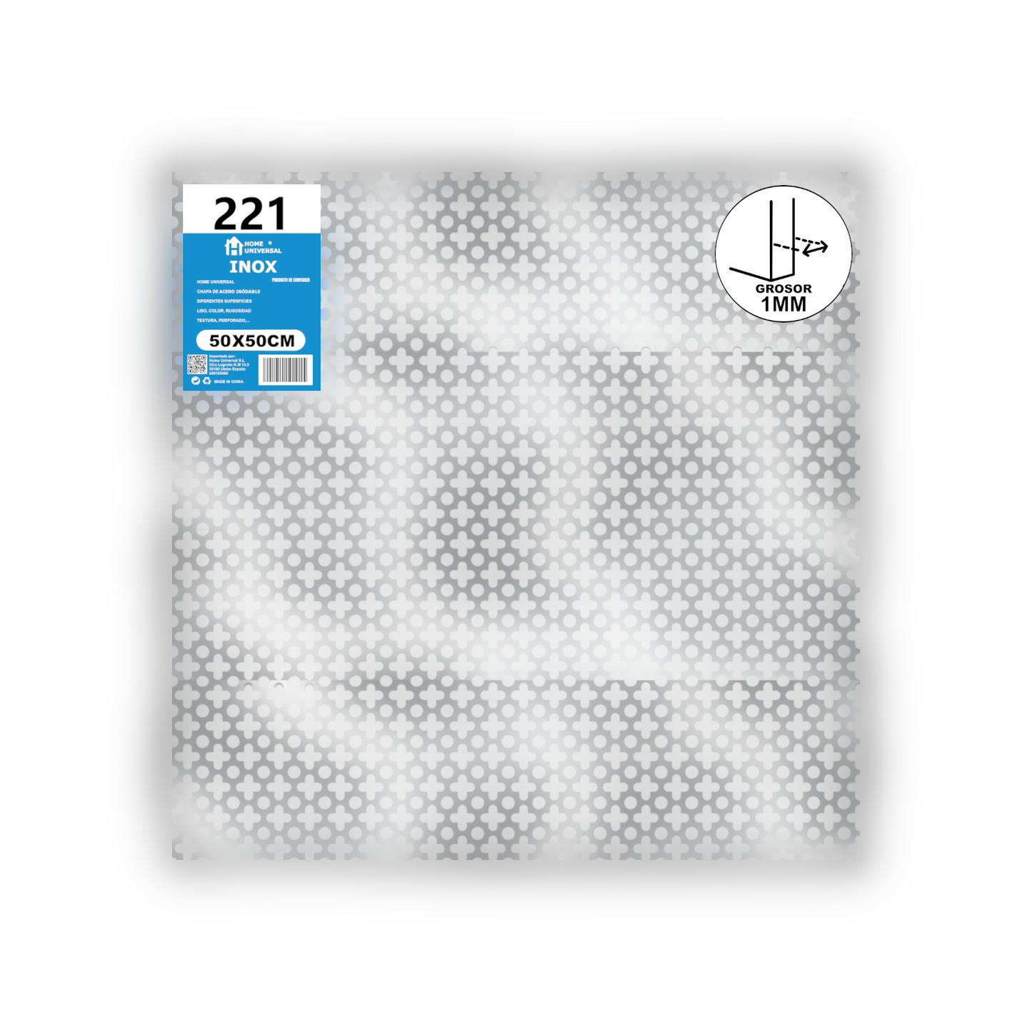 Home Universal® Chapa Acero inoxidable Superficie Liso, Estriada, Perforación Cuadrifolio – Lámina Metálica Resistente Anticorrosión para Bricolaje e Industria-Perforación Cuadrifolio  (50X50CM - 1MM)