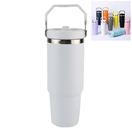 Home Universal ® Vaso térmico 890 ml | Botella de Agua Térmica 0,89L con Pajita | Acero Inoxidable sin BPA | Mantiene Frío 24h y Calor 12h | Termo Reutilizable Fácil de Llevar y Apto Lavavajillas (Blanco)