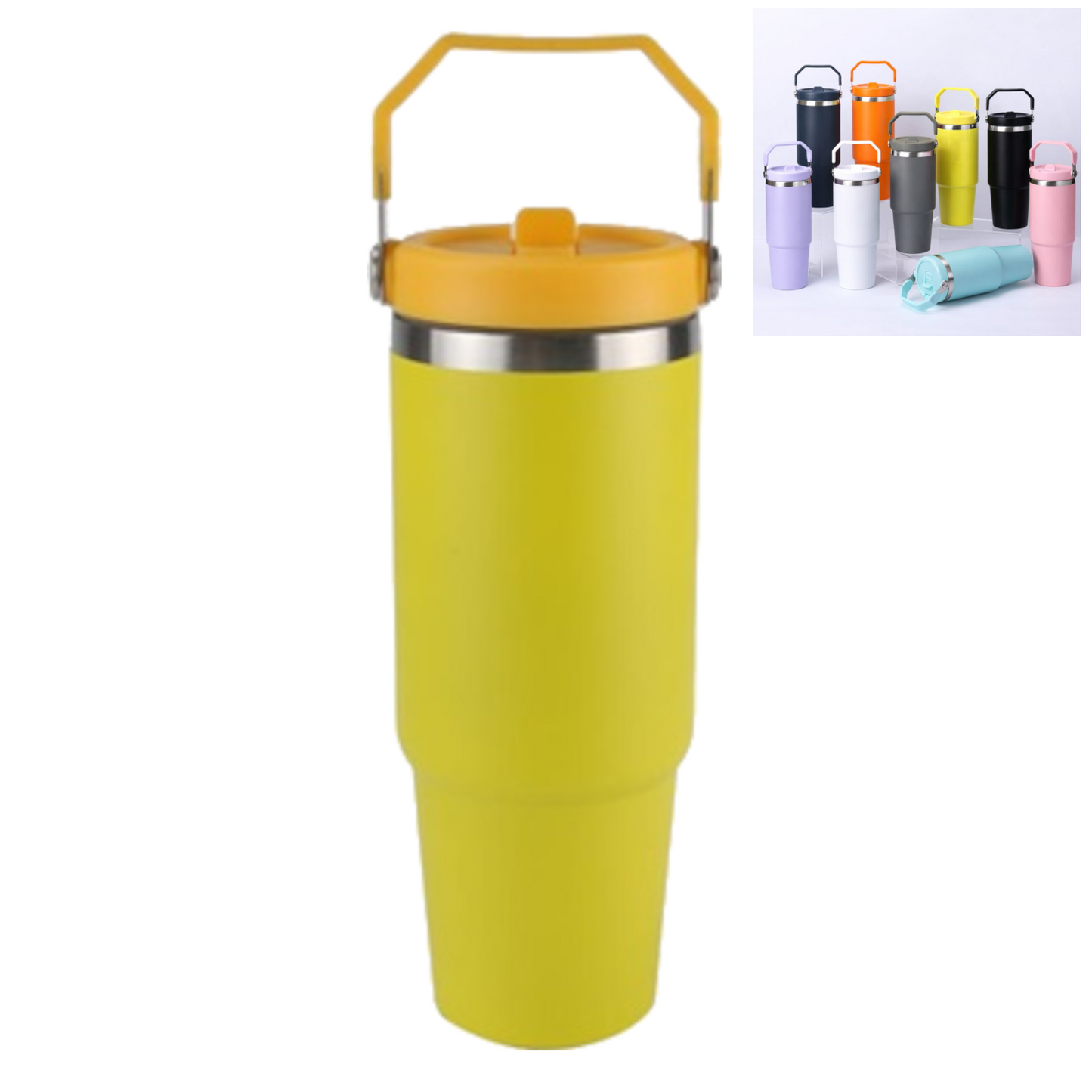 Home Universal ® Vaso térmico 890 ml | Botella de Agua Térmica 0,89L con Pajita | Acero Inoxidable sin BPA | Mantiene Frío 24h y Calor 12h | Termo Reutilizable Fácil de Llevar y Apto Lavavajillas (Amarillo)