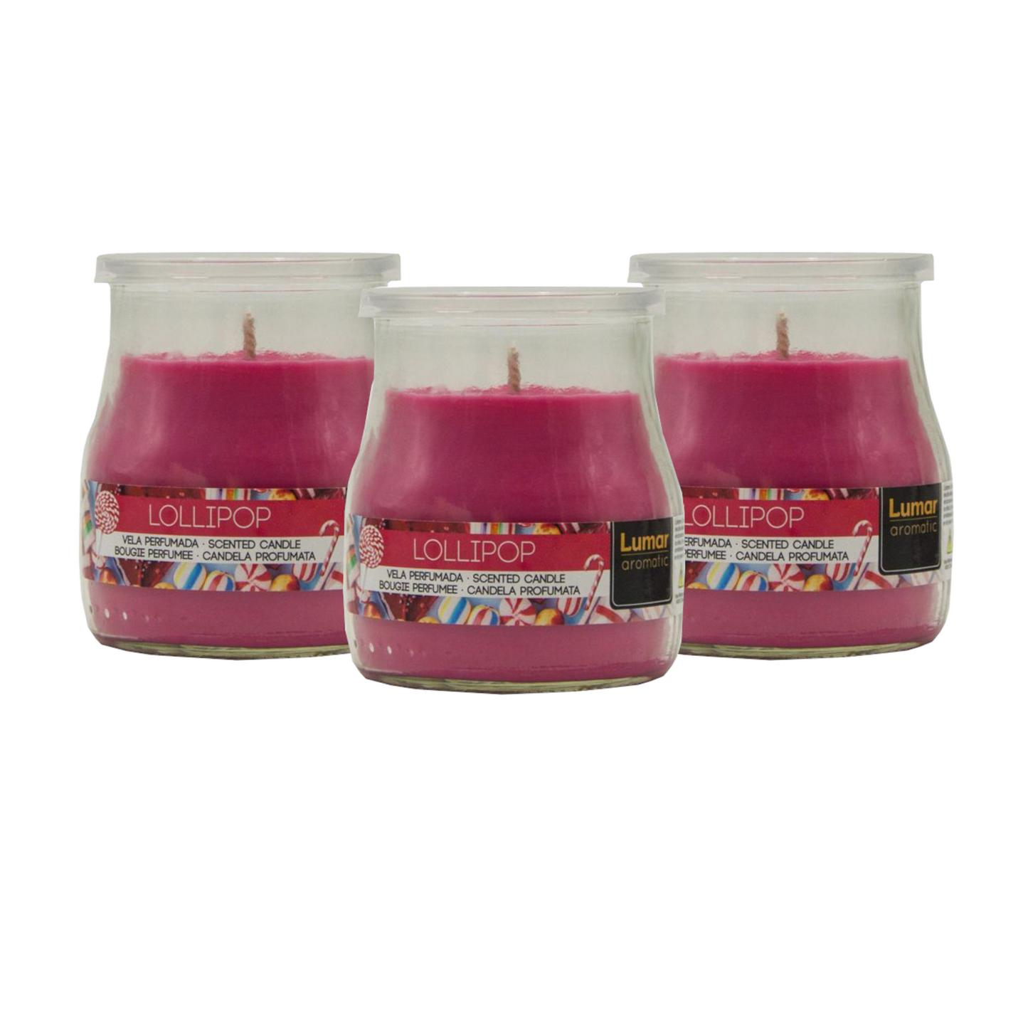 Home Universal® Pack de 3/6/12 Velas Aromáticas en Vaso de Cristal Reciclable LUMAR AROMATIC – 24h de Duración por Vela – Cera Vegetal Perfumada – 16 Fragancias Disponibles – Fabricadas en España – 7x6cm (Lollipop)