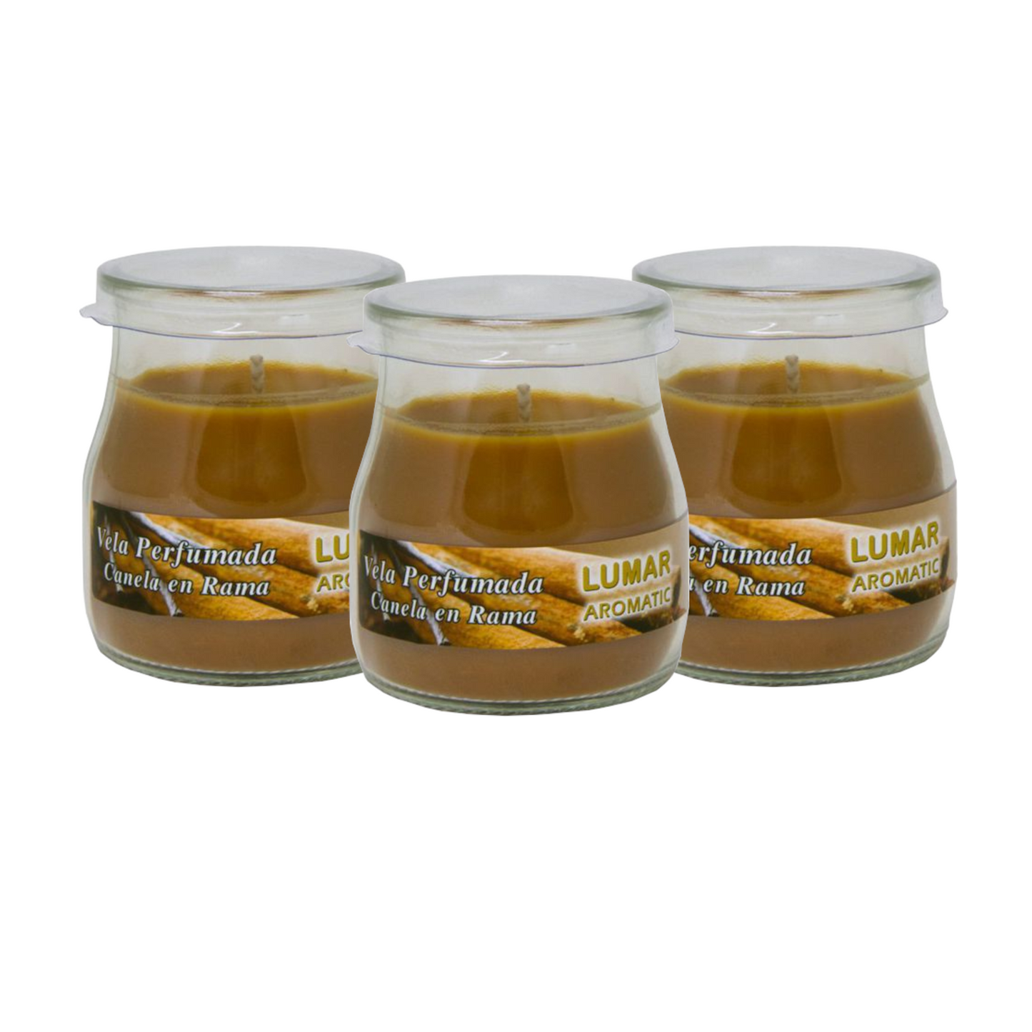 Home Universal® Pack de 3/6/12 Velas Aromáticas en Vaso de Cristal Reciclable LUMAR AROMATIC – 24h de Duración por Vela – Cera Vegetal Perfumada – 16 Fragancias Disponibles – Fabricadas en España – 7x6cm (Canela en Rama)