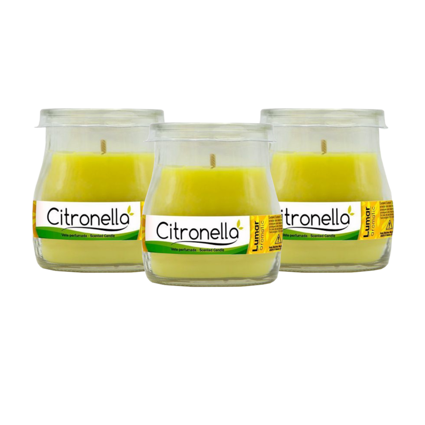 Home Universal® Pack de 3/6/12 Velas Aromáticas en Vaso de Cristal Reciclable LUMAR AROMATIC – 24h de Duración por Vela – Cera Vegetal Perfumada – 16 Fragancias Disponibles – Fabricadas en España – 7x6cm (Citronela)