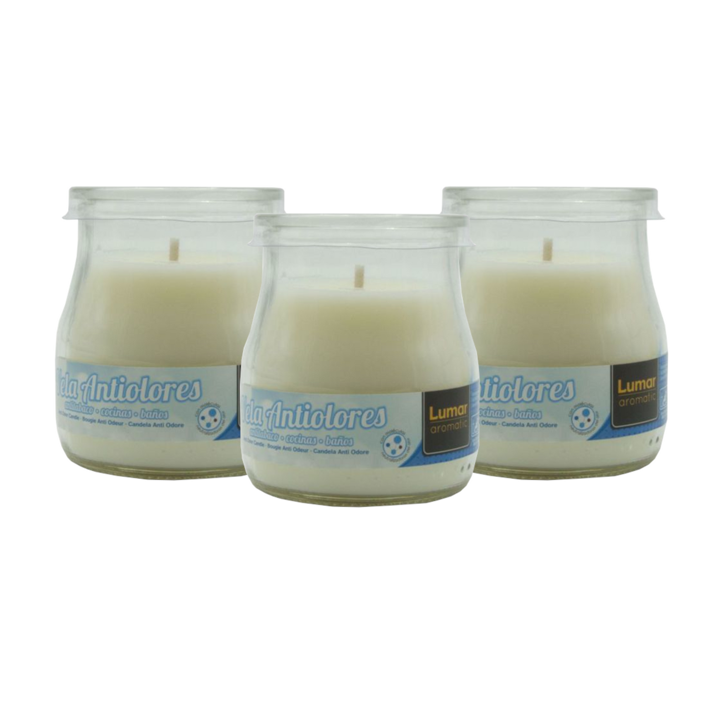 Home Universal® Pack de 3/6/12 Velas Aromáticas en Vaso de Cristal Reciclable LUMAR AROMATIC – 24h de Duración por Vela – Cera Vegetal Perfumada – 16 Fragancias Disponibles – Fabricadas en España – 7x6cm (Anti olores)