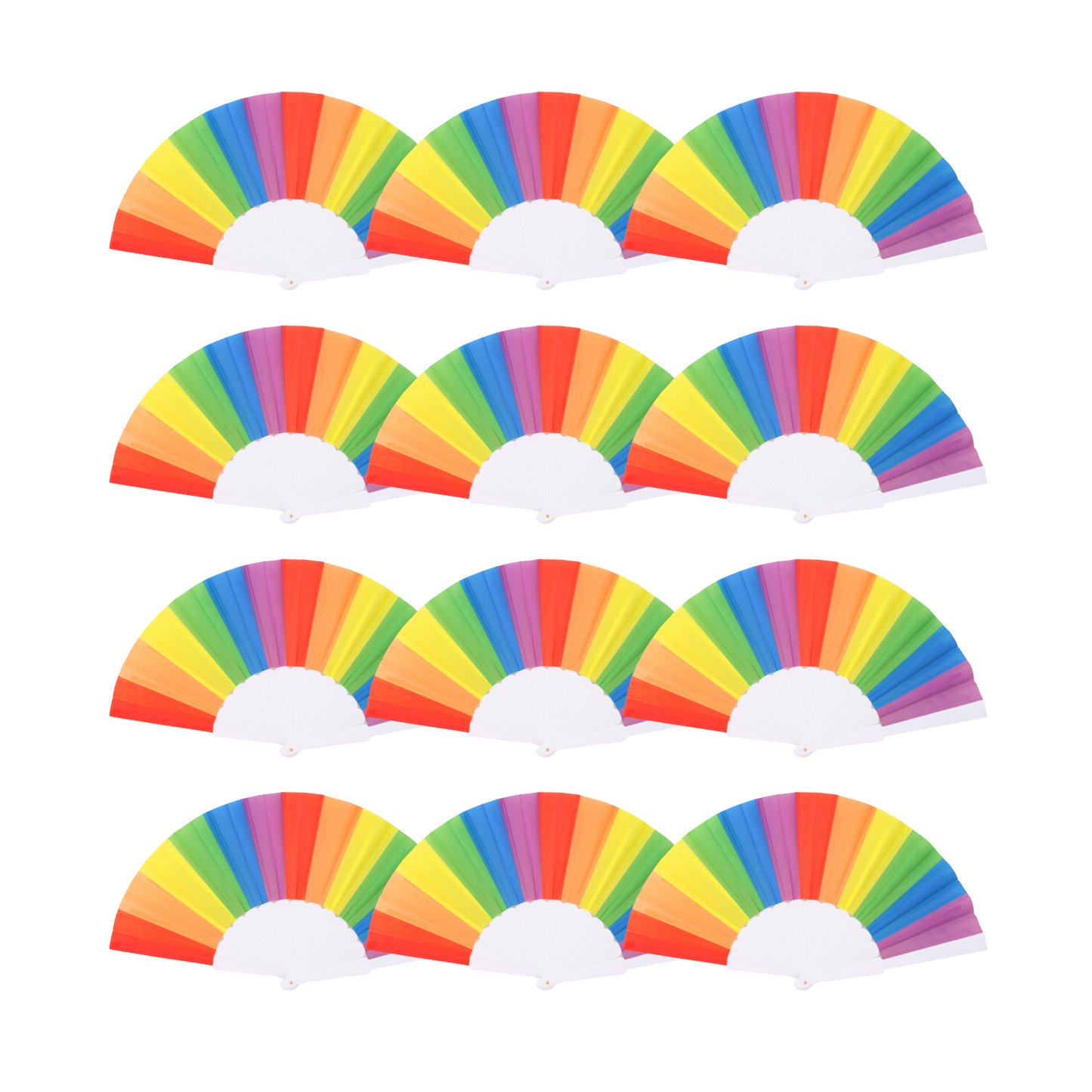 Home Universal® H.U.S.L® Pack 12 Abanicos Plástico 23CM, Abanicos para Eventos, DETALLES PARA LOS INVITADOS, REGALOS DE BODA, FIESTAS, COMUNIÓN O BAUTIZO, REGALOS COMUNIÓN PARA INVITADOS (Arcoíris)
