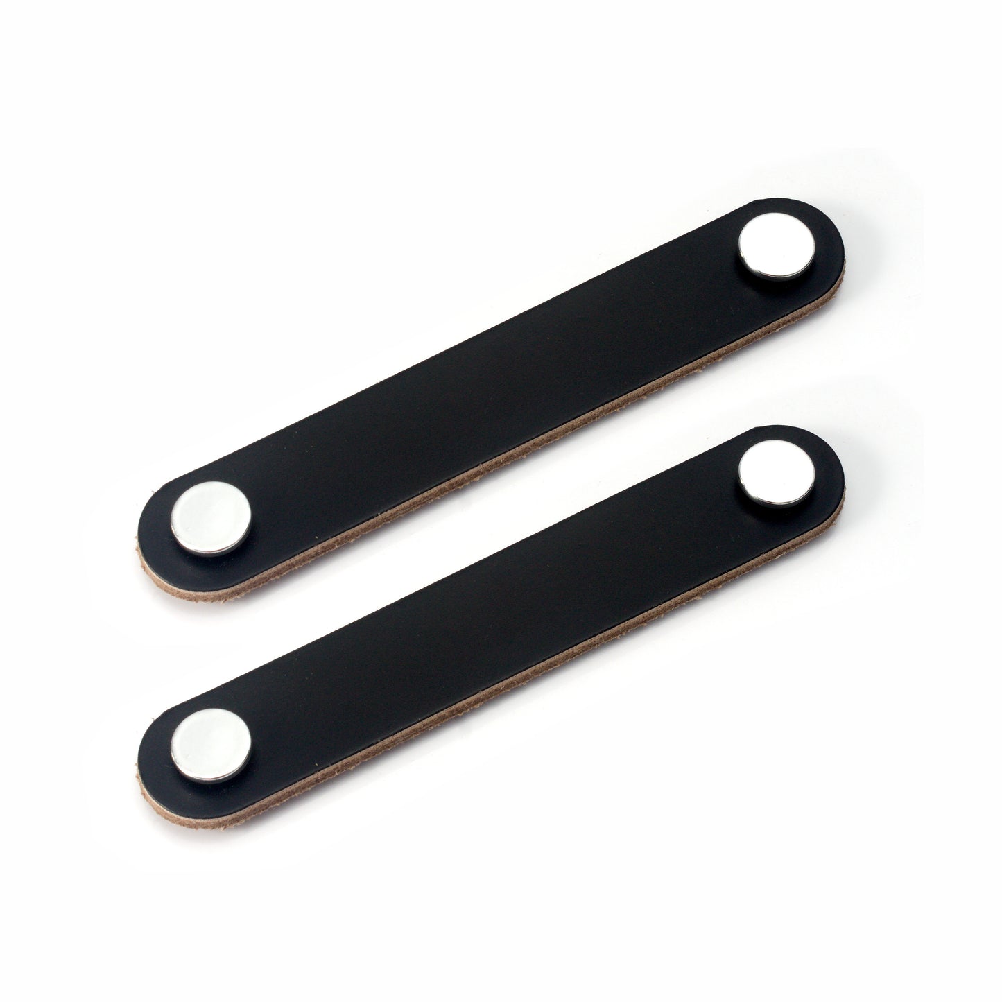 HOME UNIVERSAL | Pomos Tiradores de Cuero Sintético | Tiradores para Armarios y Cajones | Tiradores y Pomos para el Baño | Decoraciones Originales | Tornillos Incluidos | (Tirador_Negro_13.8cm)
