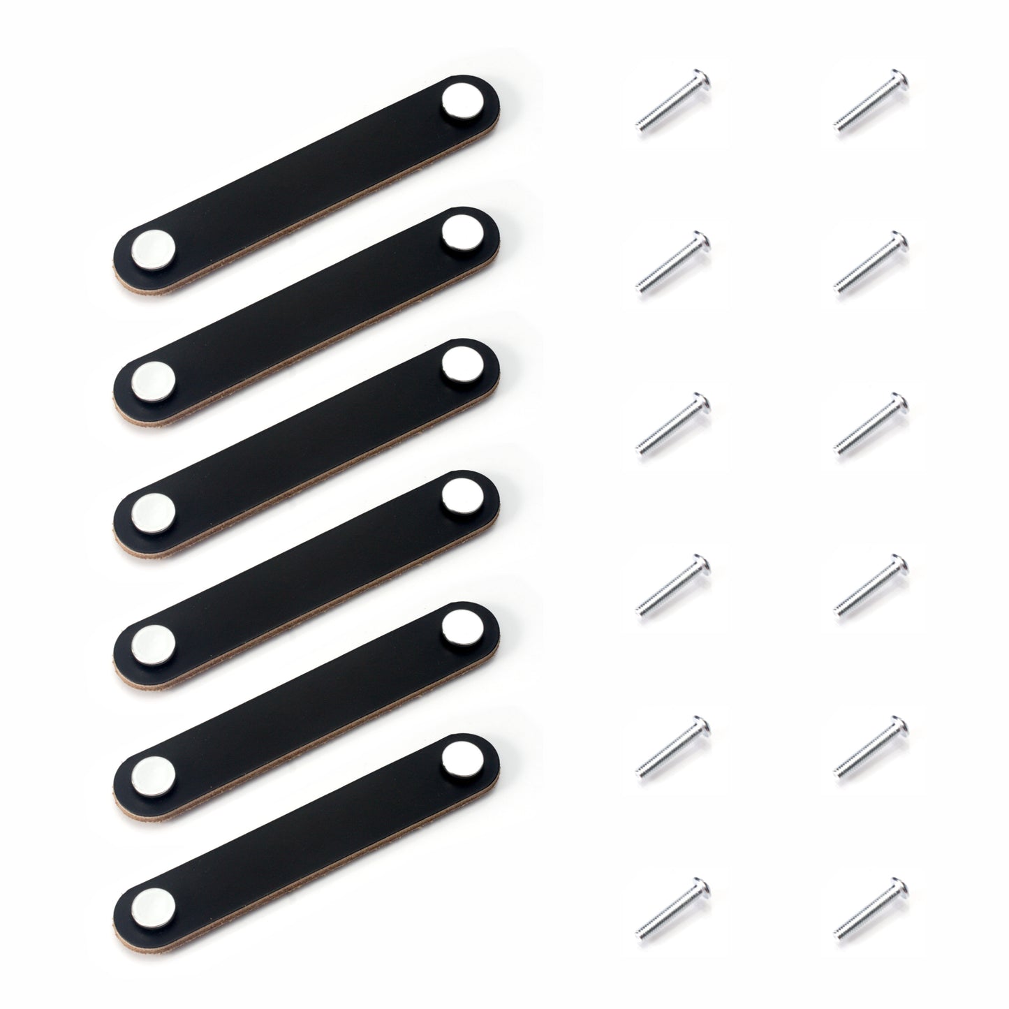 HOME UNIVERSAL | Pomos Tiradores de Cuero Sintético | Tiradores para Armarios y Cajones | Tiradores y Pomos para el Baño | Decoraciones Originales | Tornillos Incluidos | (Tirador_Negro_13.8cm)