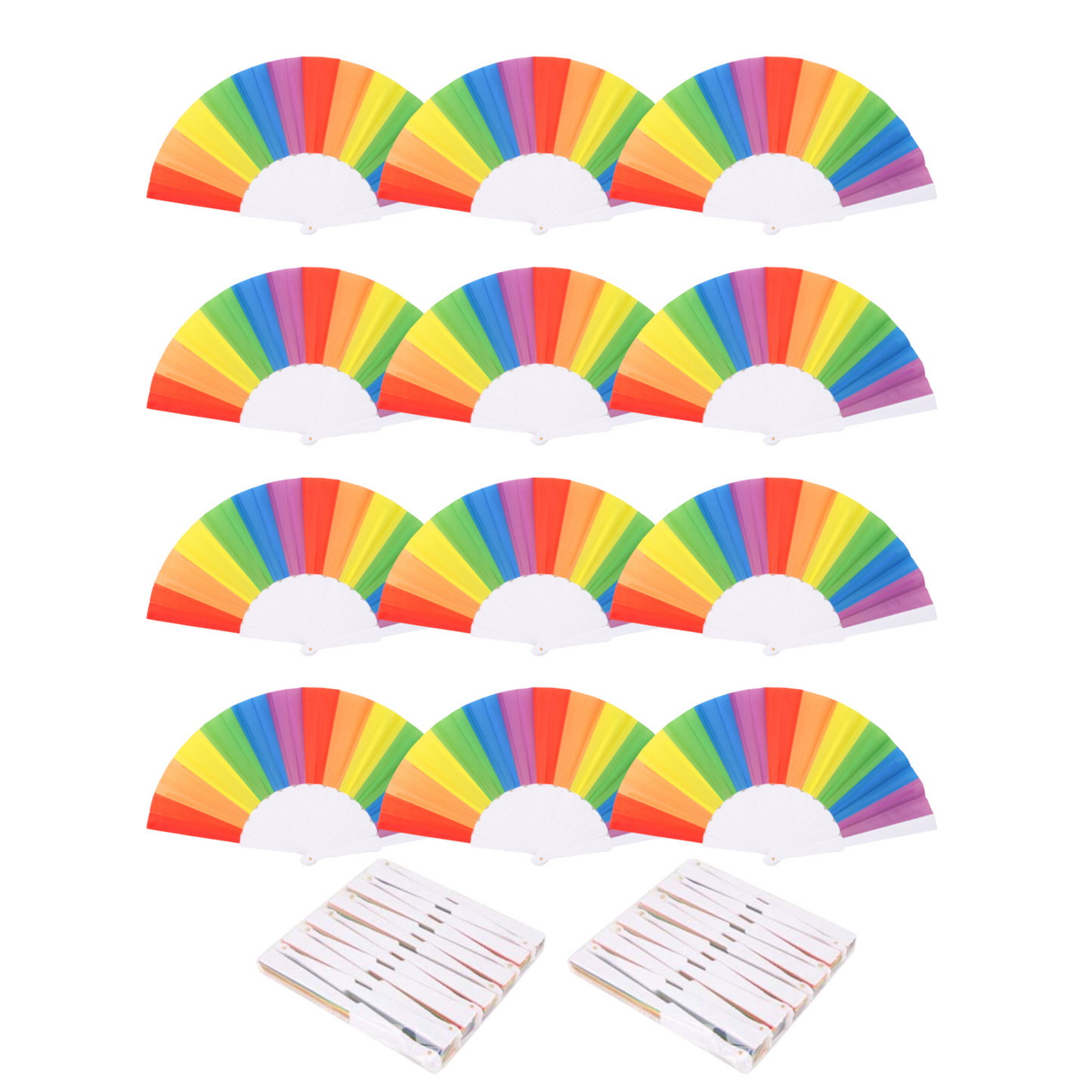 Home Universal® H.U.S.L® Pack 12 Abanicos Plástico 23CM, Abanicos para Eventos, DETALLES PARA LOS INVITADOS, REGALOS DE BODA, FIESTAS, COMUNIÓN O BAUTIZO, REGALOS COMUNIÓN PARA INVITADOS (Arcoíris)